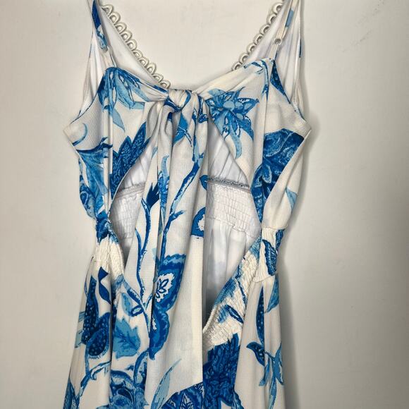 Flying Tomato Blue Floral Back Tie Midi Dress Size Small - Picture 4 of 6